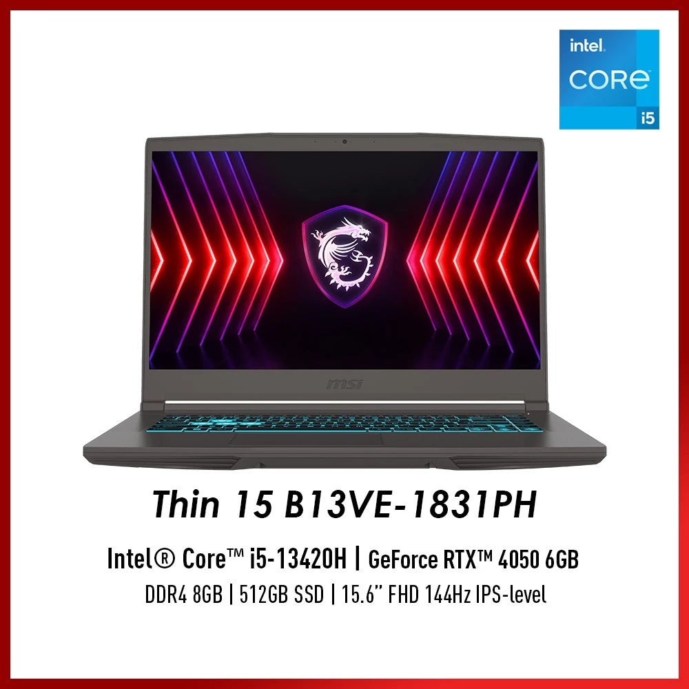 MSI Thin 15 B13VE-1831PH Gaming Laptop (i5-13420H / RTX 4050 / 512GB SSD / 15.6 FHD)